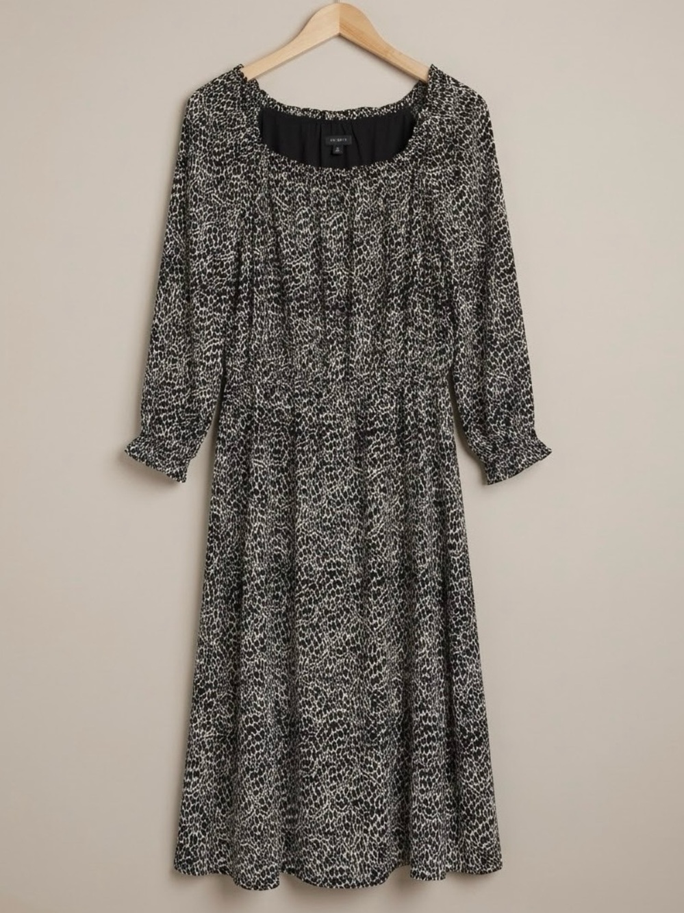 Talbots Leopard Print Long Sleeve Midi Dress Elastic Waist Size S NWOT